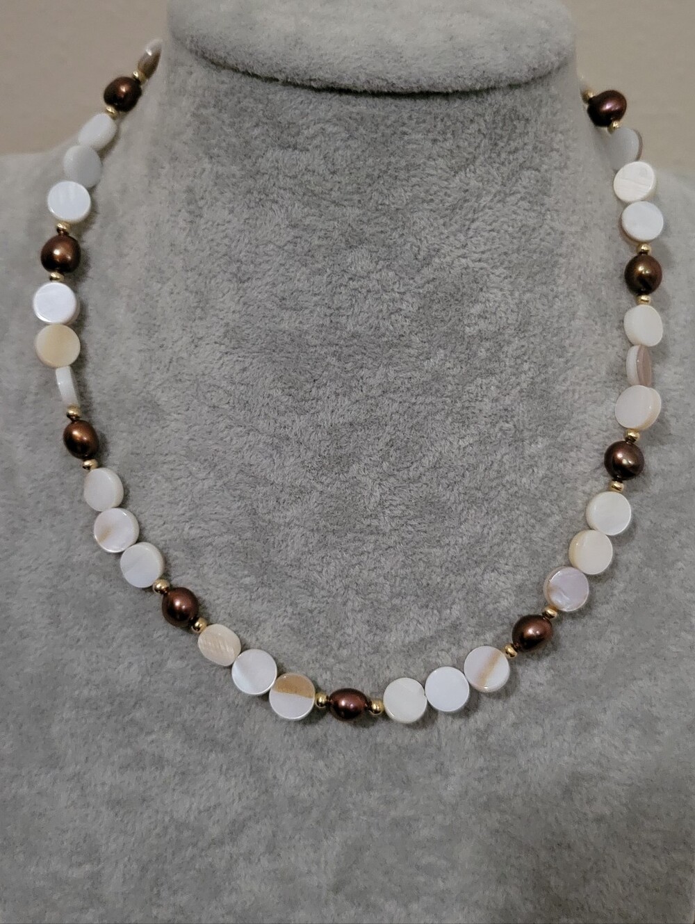 Vintage Mother of Pearl & Chocolate Cultured Pearl Toggle Necklace - Iridescent